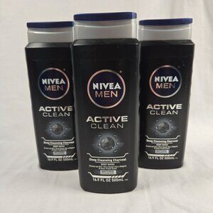 Lot of 3 Nivea Men‎ Active Clean Body Wash Deep Cleansing Charcoal 16.9 Fl Oz
